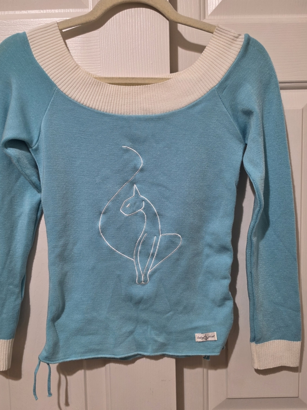 VTG Y2K Baby Phat Embroidered Cat Sweater Blue/White Size M Hip Hop Streetwear